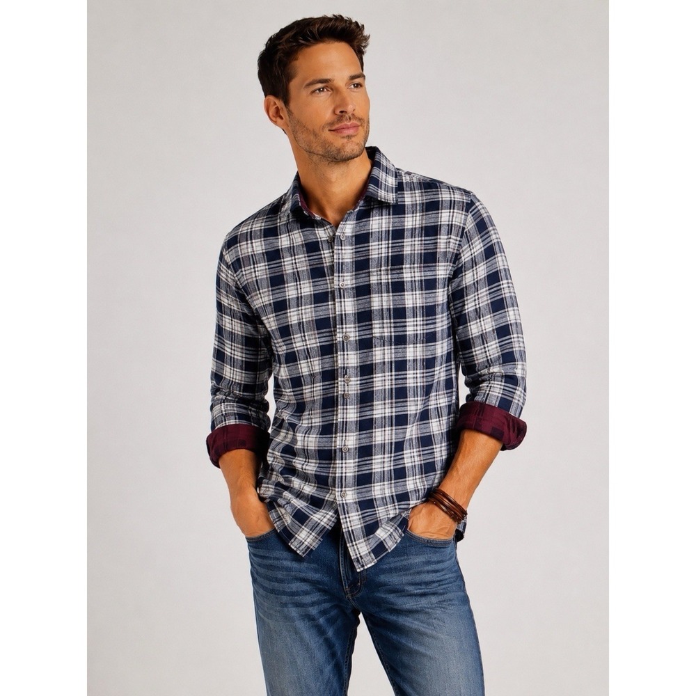 Vince Mens Cambria Double-Face Plaid Button-Up Shirt Size L Classic Fit Capsule